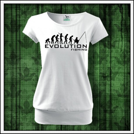 Vtipné dámske tričko s patentom Evolution Fishing