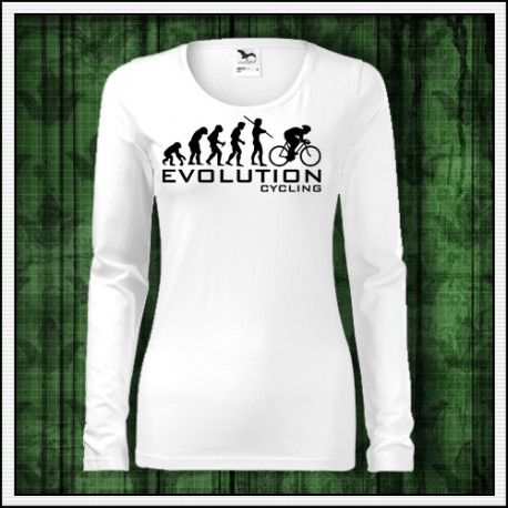 Vtipné dámske dlhorukávové tričko evolucia bicyklovania