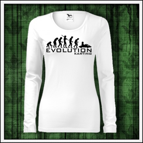 Vtipné dámske dlhorukávové tričko Evolucia motokary