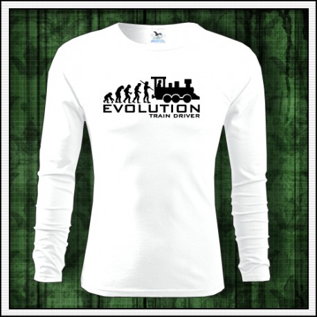 Vtipné pánske dlhorukávové biele tričko Evolúcia rušňovodiča