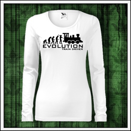 Vtipné dámske dlhorukávové tričko Evolution Train Driver