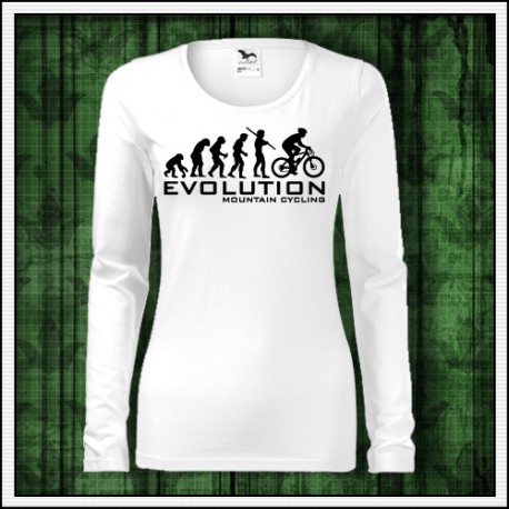 Vtipné dámske dlhorukávové tričko Evolucia horsky bicykel