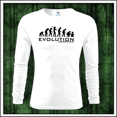 Vtipné pánske dlhorukávové biele tričko Evolution Computer