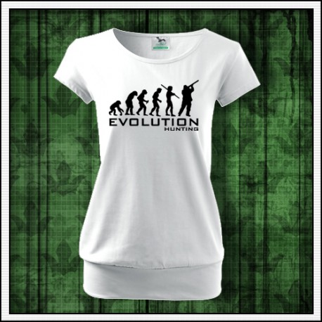 Vtipné dámske tričko s patentom Evolution Hunting