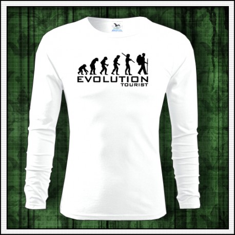 Vtipné pánske dlhorukávové tričko evolúcia turistiky