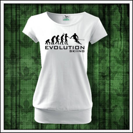 Vtipné dámske tričko s patentom Evolúcia lyžovania