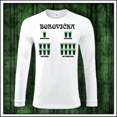 Vtipné pánske dlhorukávové tričko Borovička - anticoronavirus