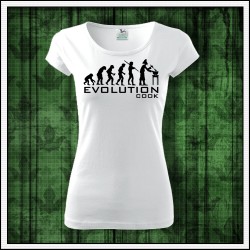 Vtipné dámske tričko Evolúcia kuchárky, vtipný vianočný darček