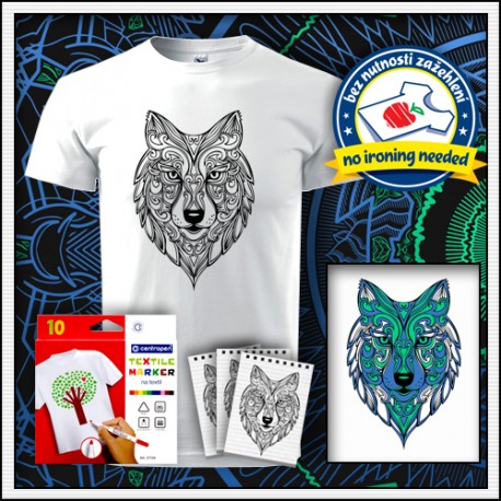 darček pre deti vyfarbovacie antistresové detské tričko Vlk