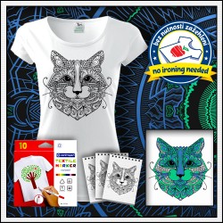 Vyfarbovacie antistresové dámske tričko Mačka mandala na tričku